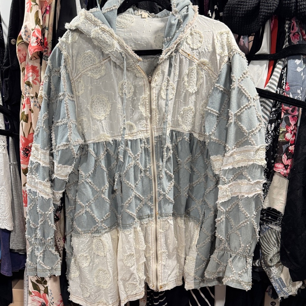 POL Blue and Cream Jean Jacket